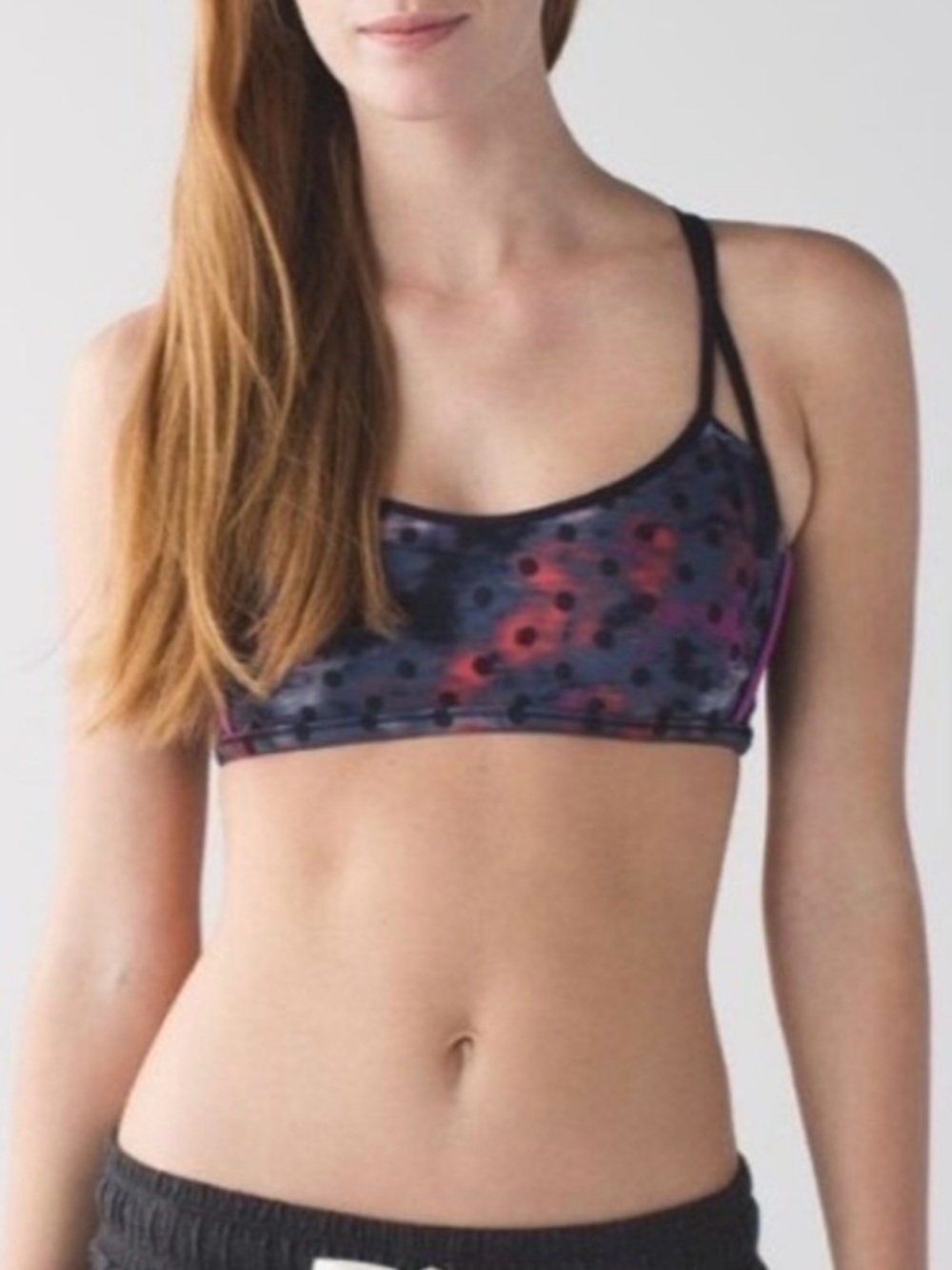 Lululemon Lighten Up Sports Bra Windy Blooms Regal Plum Gray Coral Strappy Sz 6